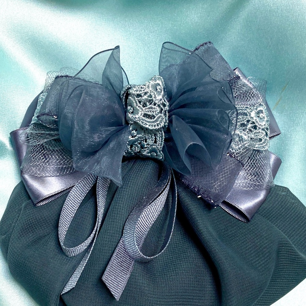 Elegant Gray Lace Hair Snood Bow New